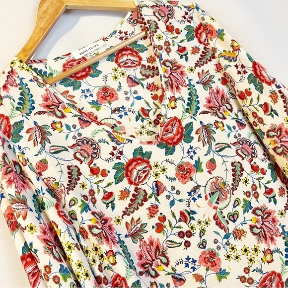 Rose &‎ Olive Colorful Floral V-Neck Tunic Blouse Top - Picture 5 of 5